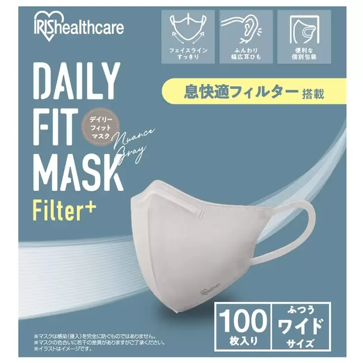 Маска медицинская Iris Ohyama Daily Fit 3D Filter Plus, стандартный размер Wide, 100 шт